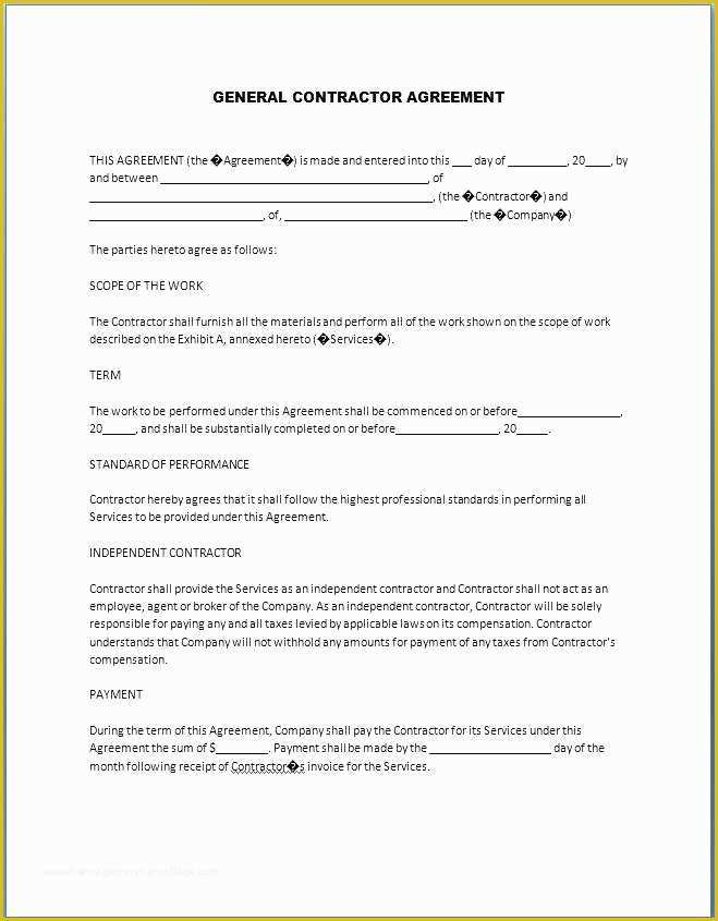 Free General Contractor Agreement Template Of General Contractor Sample Contract Construction Contractor