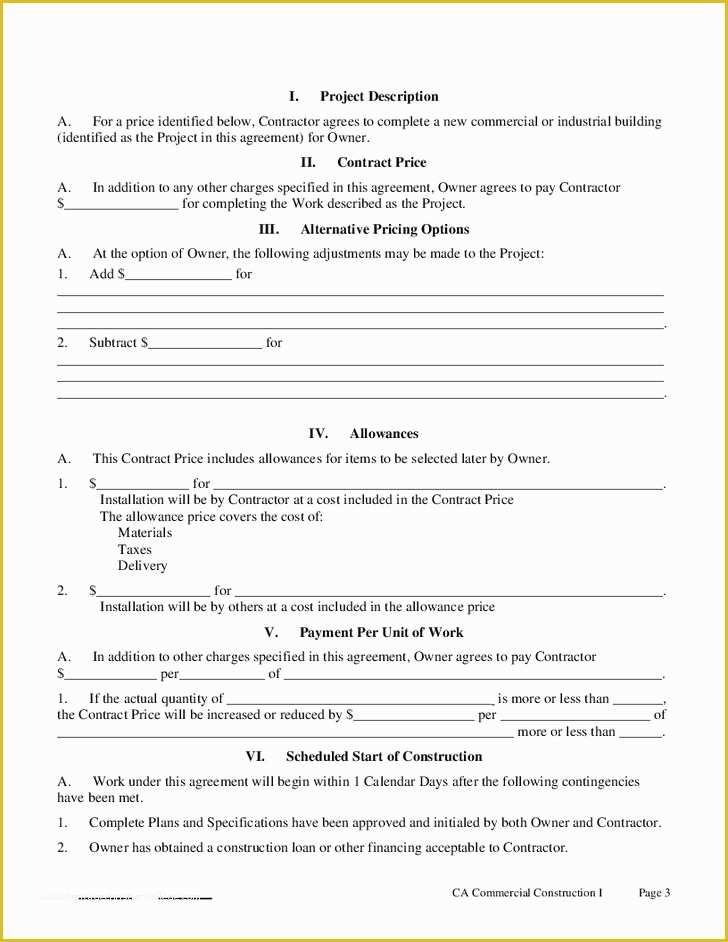 Free General Contractor Agreement Template Of Printable Sample Construction Contract Template form