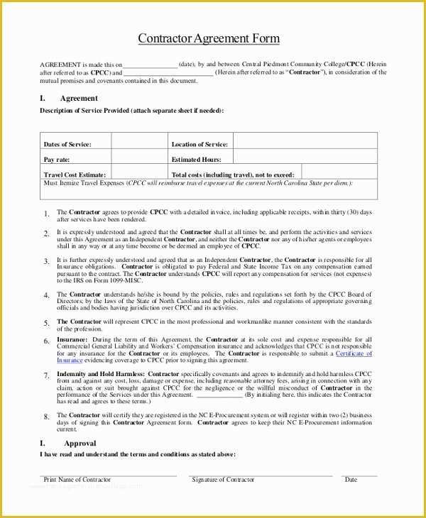 Free General Contractor Agreement Template Of Sample Contractor Agreement form 9 Free Documents In