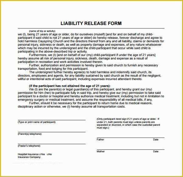 Free General Liability Release form Template Of 10 Liability Release form Examples Download for Free