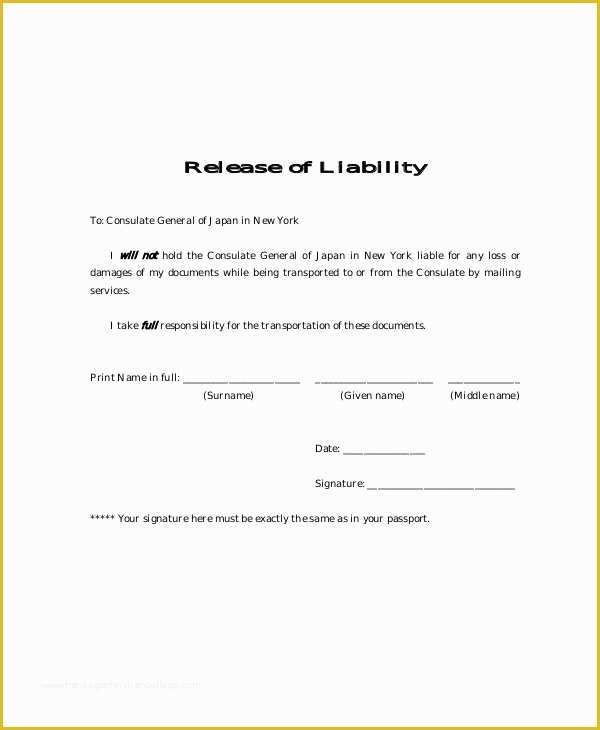 Free General Liability Release form Template Of 9 Free Release Of Liability form Samples