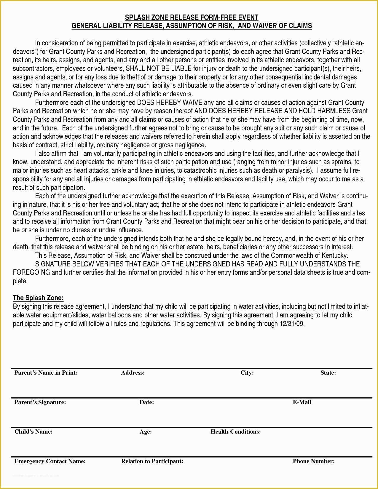 Free General Liability Release form Template Of Free Liability Release form Template