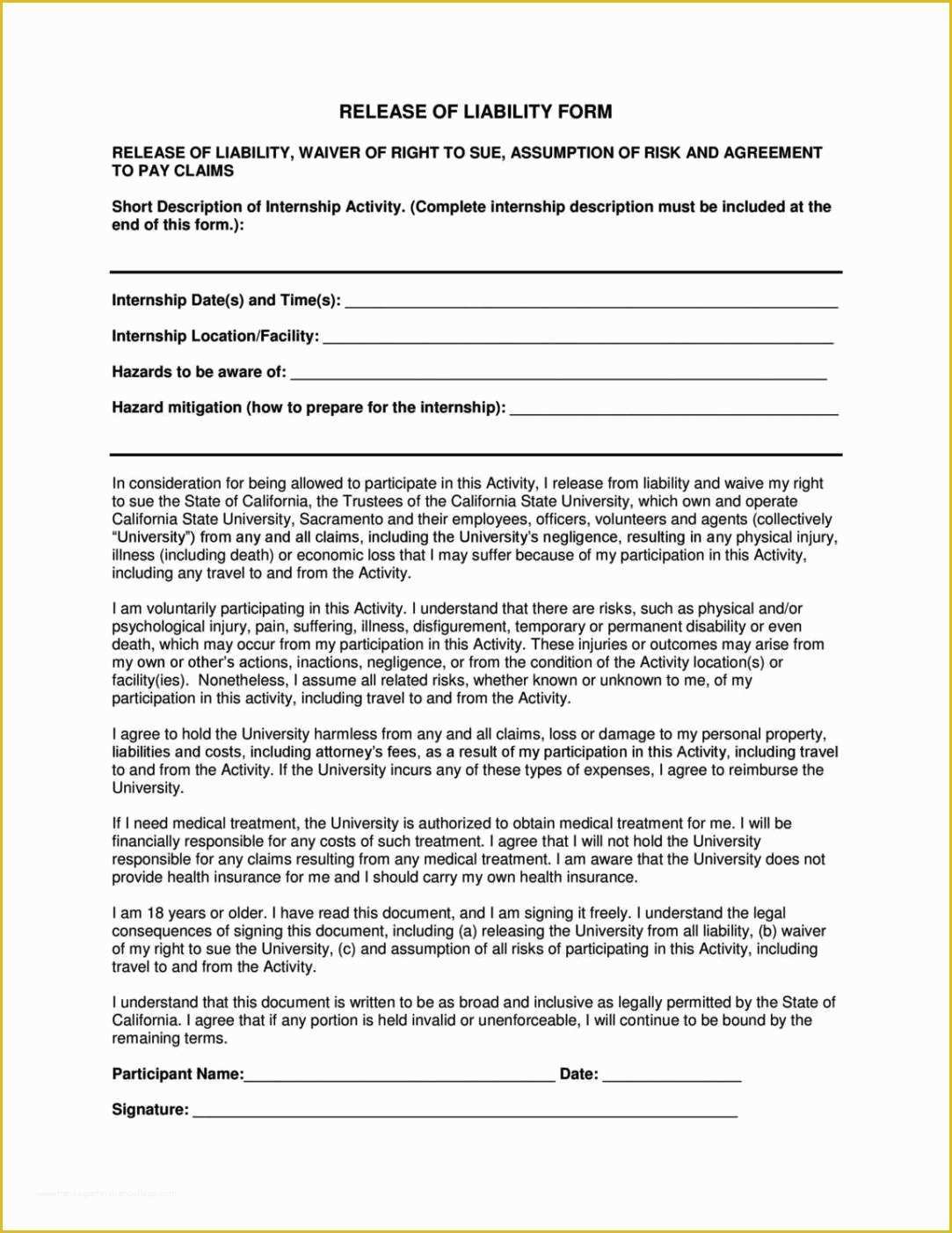 Free General Liability Release form Template Of General Liability Release form Template Sampletemplatess