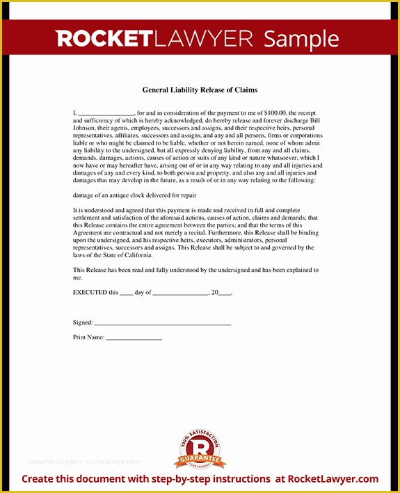 Free General Liability Release form Template Of General Liability Release Of Claims form
