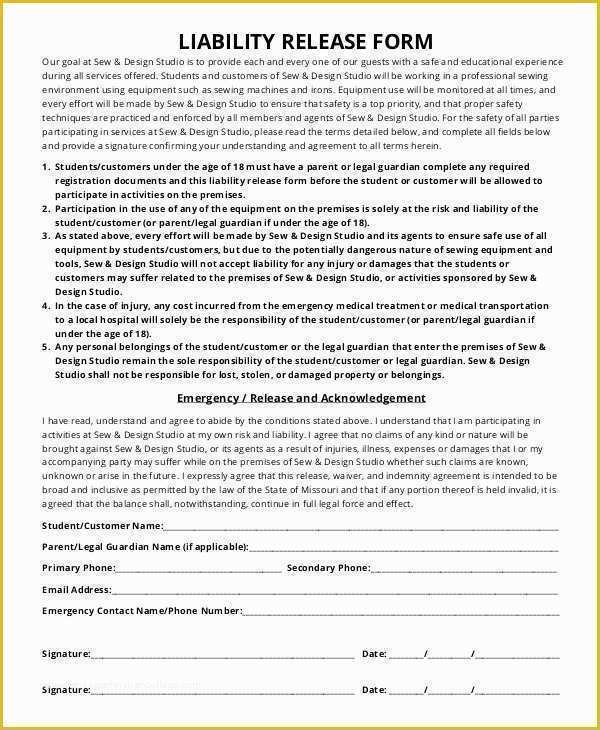 Free General Liability Release form Template Of General Release Liability form Free Download