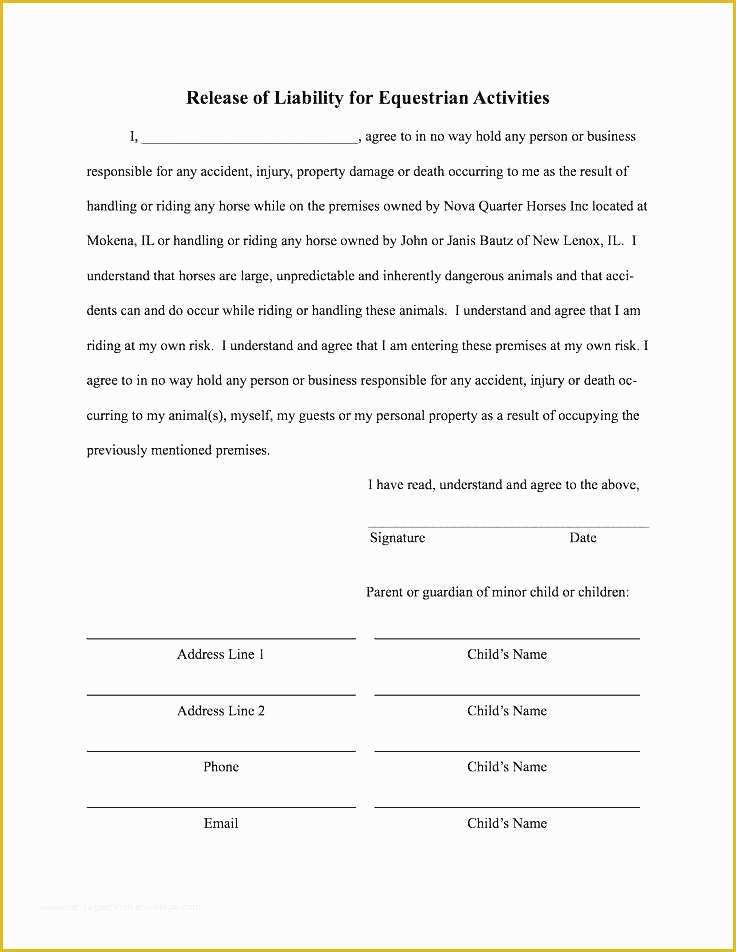 Free General Liability Release form Template Of General Release Liability form Release Liability Waiver