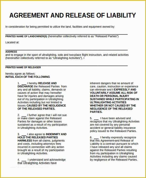 Free General Liability Release form Template Of Sample General Liability Release form 7 Examples In