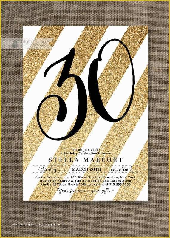 Free Glitter Invitation Template Of Black &amp; Gold Birthday Party Invitation Stripes Gold