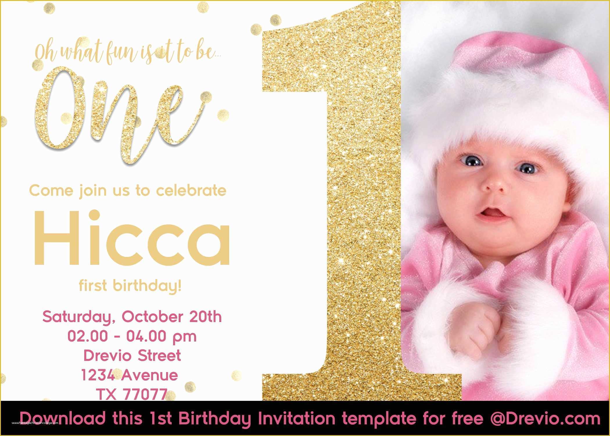 Free Glitter Invitation Template Of Free First Golden Glitter Birthday Invitations Templates