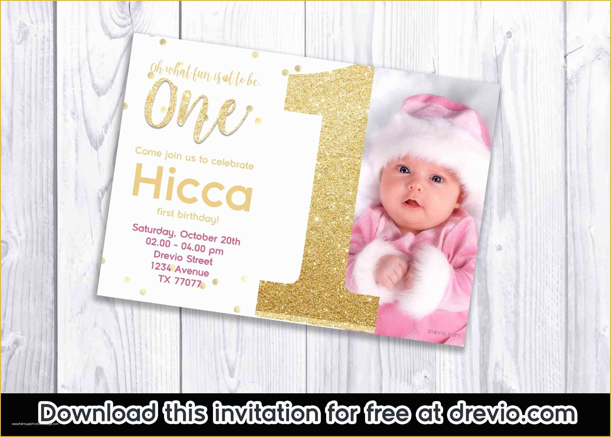 Free Glitter Invitation Template Of Free First Golden Glitter Birthday Invitations Templates