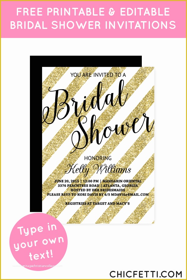 Free Glitter Invitation Template Of Free Printable Gold Glitter Bridal Shower Invitations From