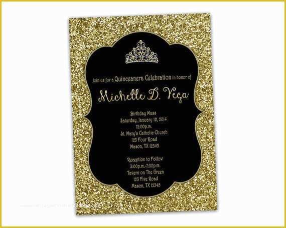 Free Glitter Invitation Template Of Gold Glitter Sweet 16 Invitation Black and Gold Sweet 16