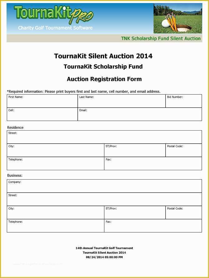 Free Golf tournament Registration form Template Of Charity Auction forms 108 Silent Auction Bid