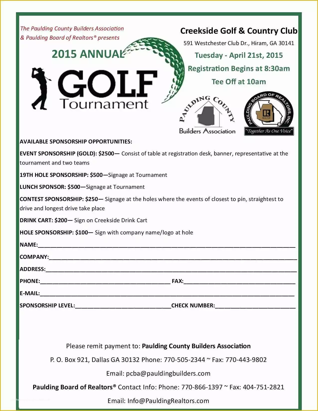 Free Golf tournament Registration form Template Of events