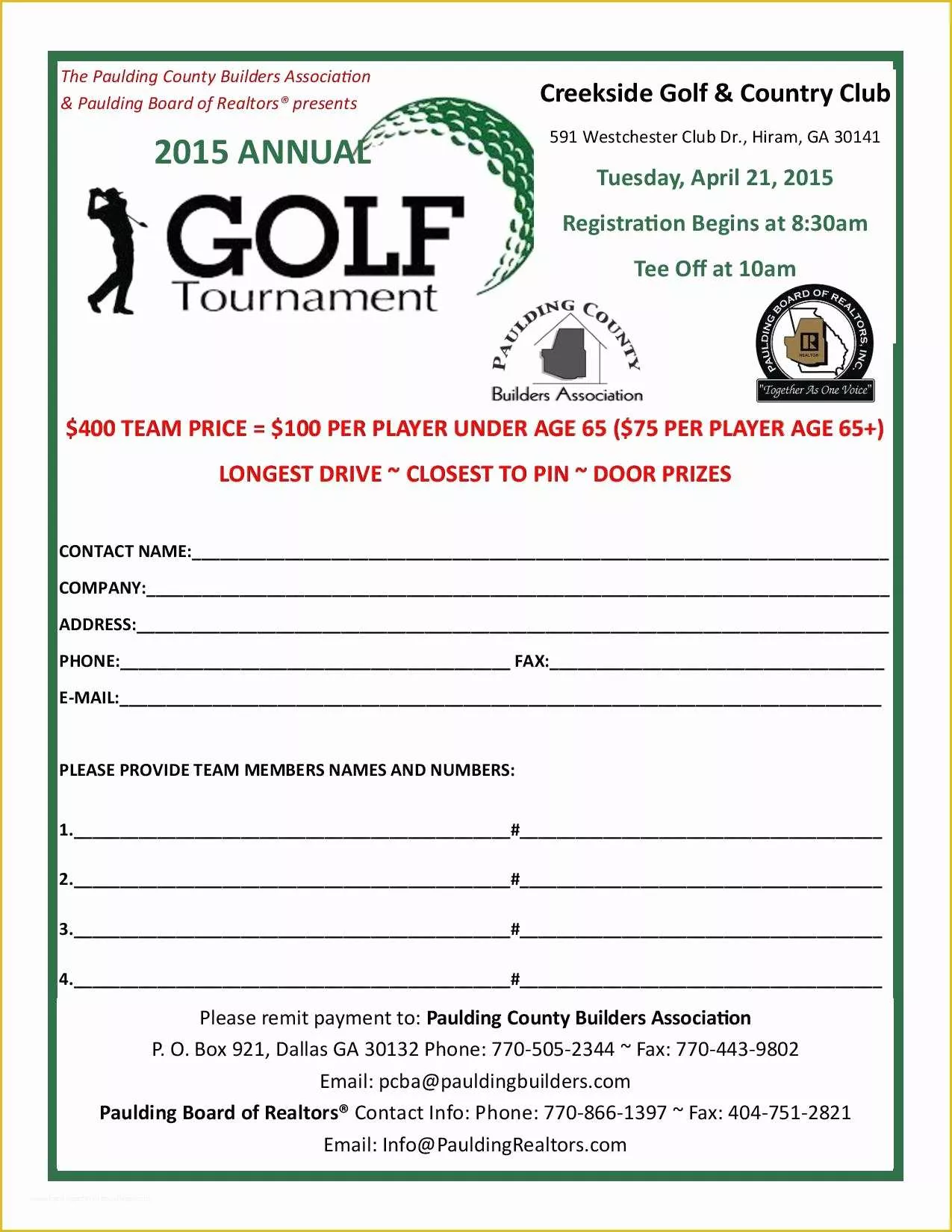 Golf Tournament Registration Form Template