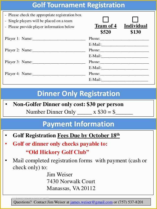 Golf Tournament Registration Form Template Word