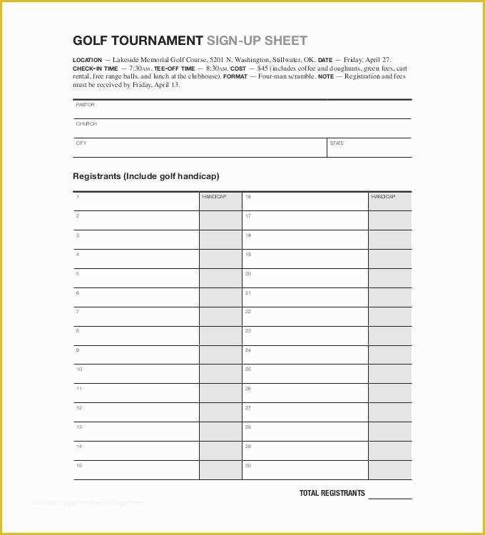 Printable Golf Tournament Registration Form Template