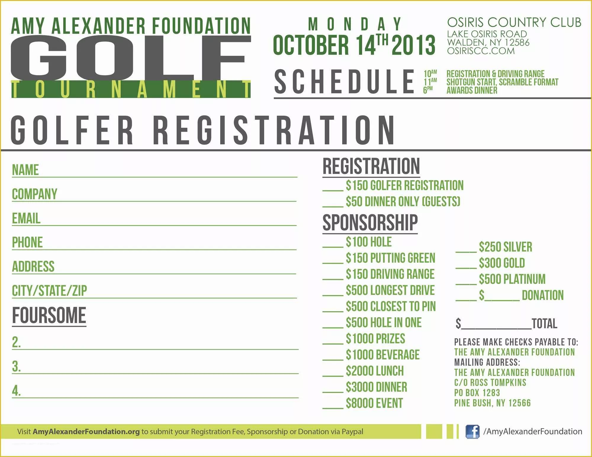 Free Golf tournament Registration form Template Of the Amy Alexander Foundation