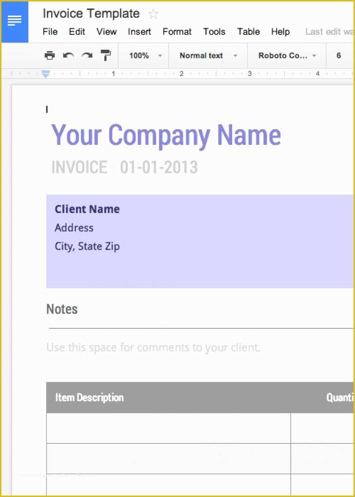 Free Google Docs Invoice Template Of Printable Invoice Template