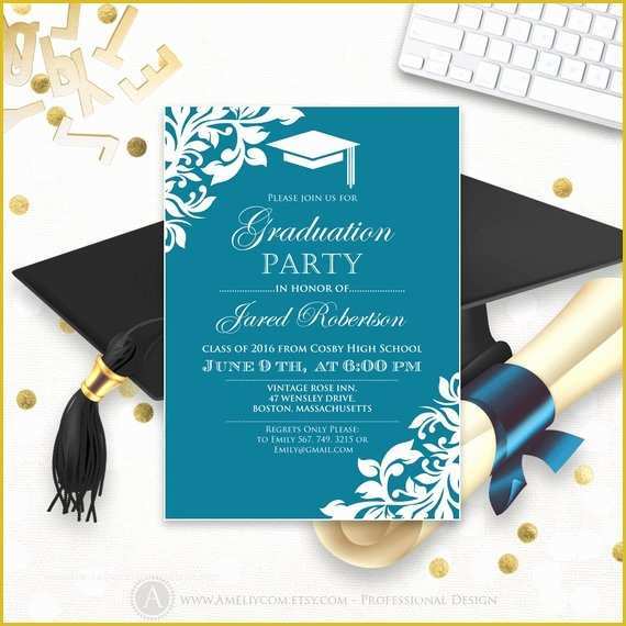 Free Graduation Announcement Photo Card Templates Of Printable Graduation Party Invitation Template Blue Teal High