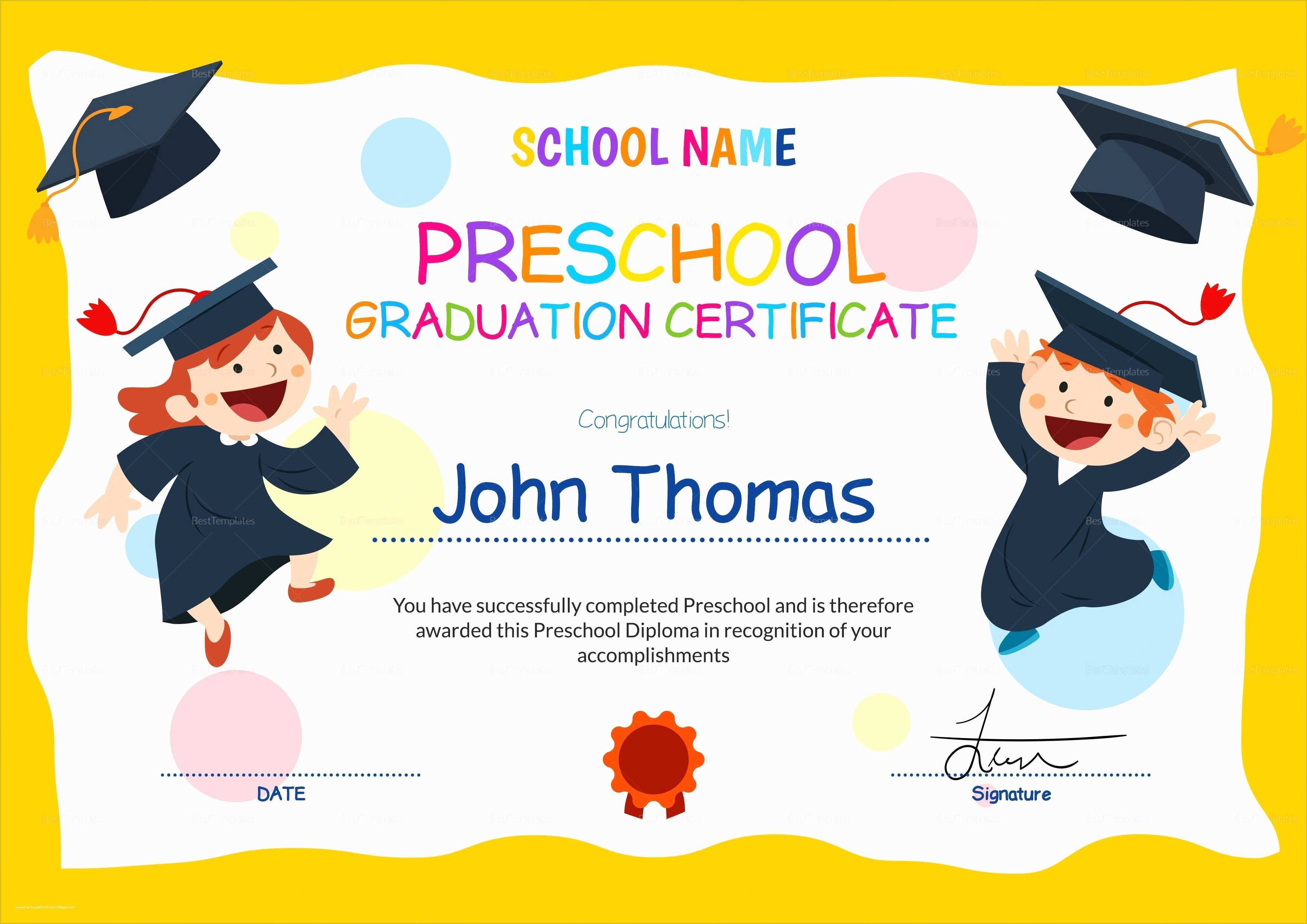 Free Graduation Certificate Template Of 11 Preschool Certificate Templates Pdf