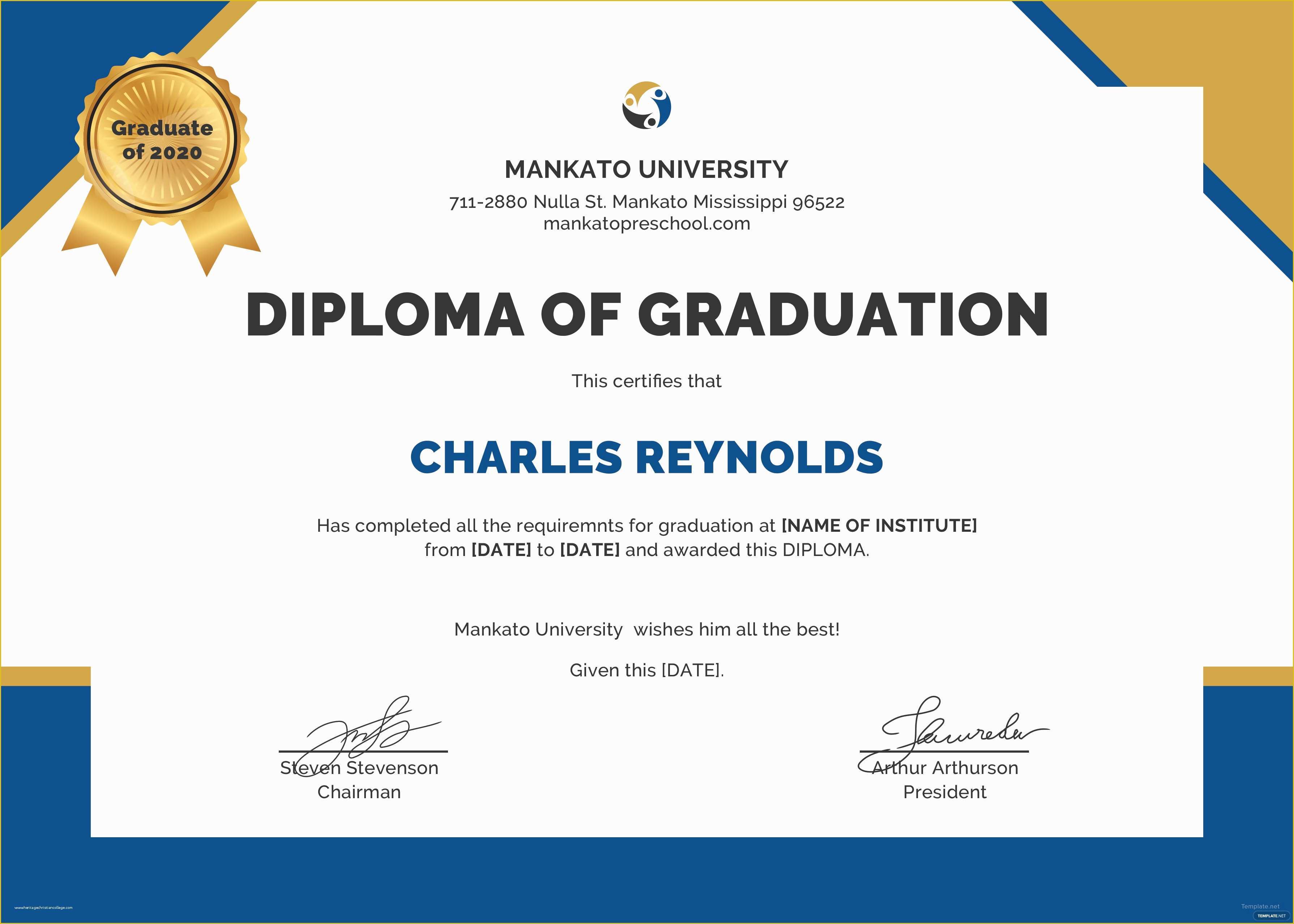 Free Graduation Certificate Template Of Free Diploma Of Graduation Certificate Template In Psd Ms