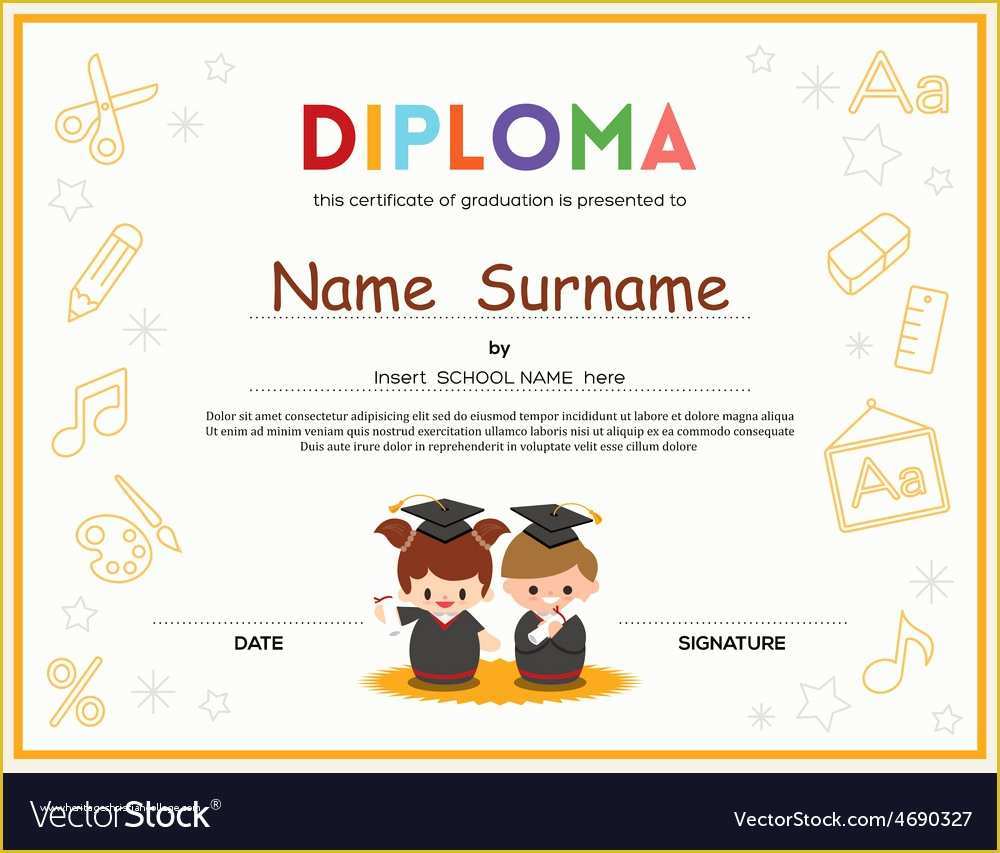 Free Graduation Certificate Template Of Preschool Kids Diploma Certificate Template Vector Image