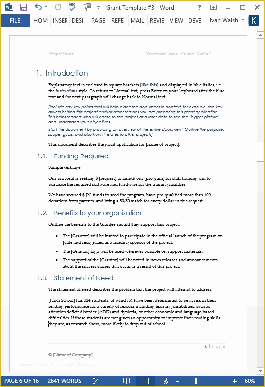 Free Grant Proposal Template Word Of Grant Proposal Template – Ms Word with Free Cover Letter