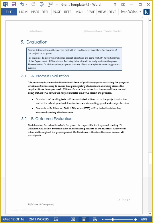 Free Grant Proposal Template Word Of Grant Proposal Template – Ms Word with Free Cover Letter