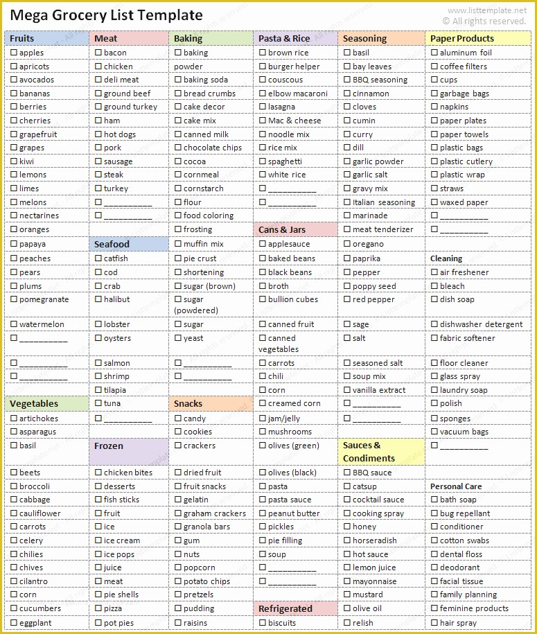 Free Grocery List Template Excel Of 7 Best Of Printable Grocery List Free Printable