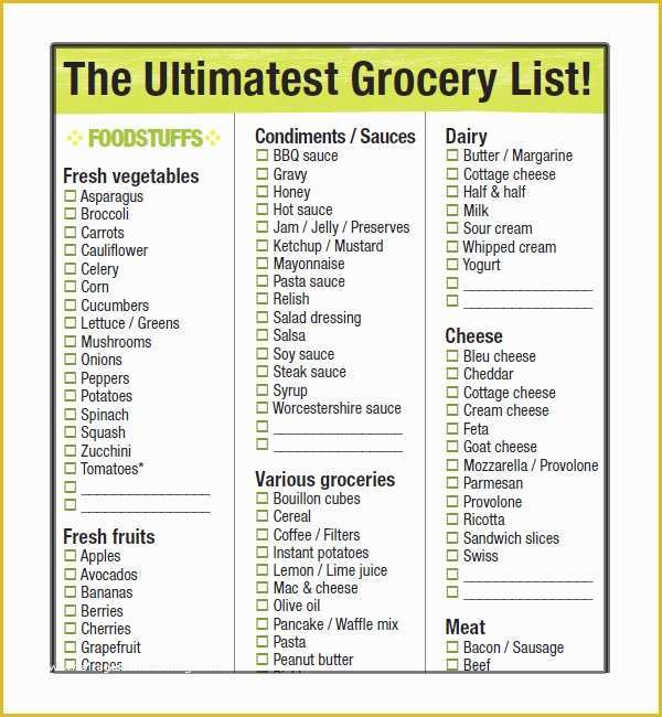 Free Grocery List Template Excel Of 9 Grocery List Template