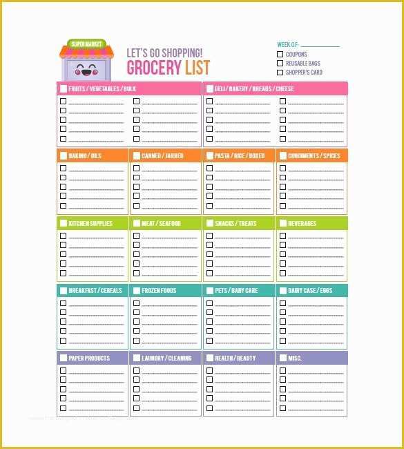 Free Grocery List Template Excel Of Blank Grocery List