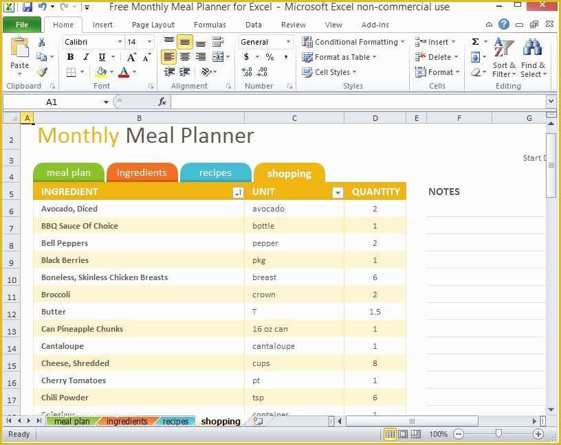 Free Grocery List Template Excel Of Free Monthly Meal Planner for Excel