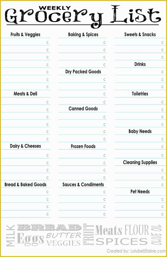 Free Grocery List Template Excel Of Free Weekly Grocery List Printable Never Walk Back and