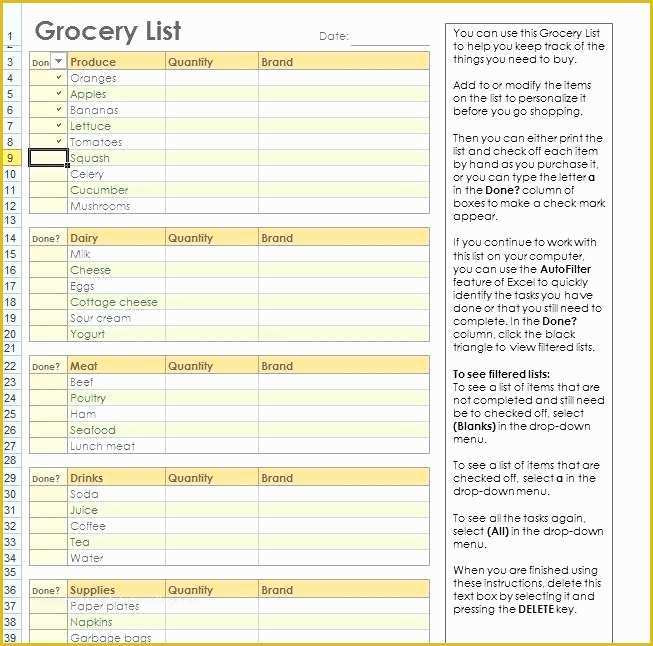 Free Grocery List Template Excel Of Grocery List Excel Templates Free Mythologenfo