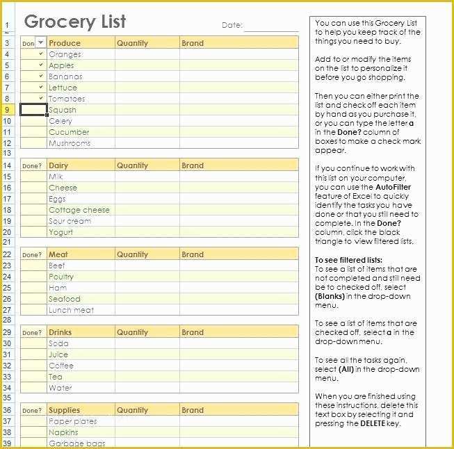 Free Grocery List Template Excel Of Grocery List Excel Templates Free Mythologenfo