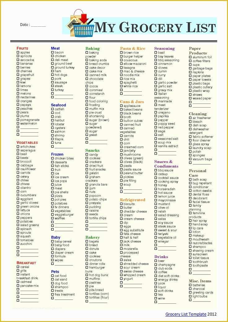 Free Grocery List Template Excel Of Grocery List Template 4 Household Pinterest