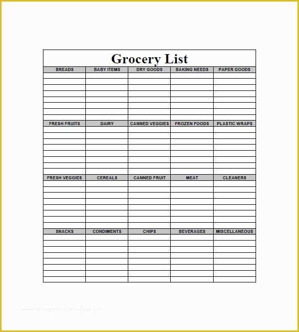 Free Grocery List Template Excel Of Grocery List Template – 8 Free Sample Example format