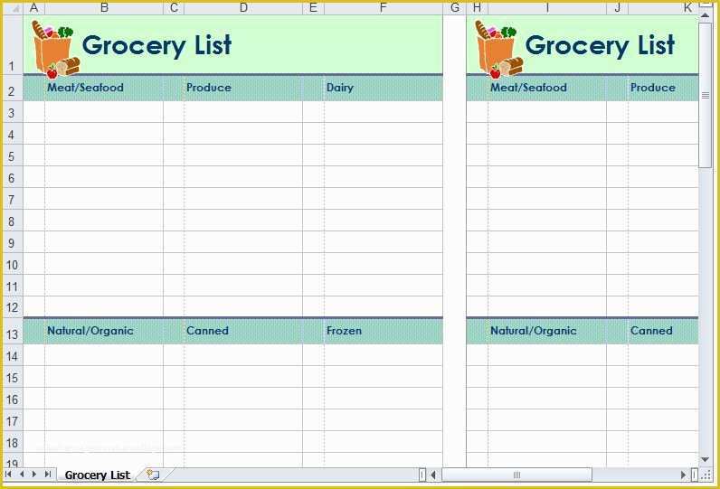 Free Grocery List Template Excel Of Grocery List Template