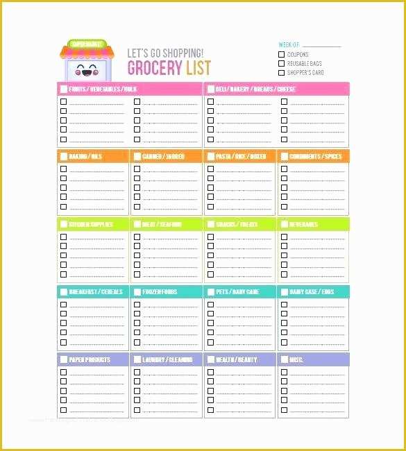 Free Grocery List Template Excel Of Grocery List Template Pre Printed Excel Free Customizable
