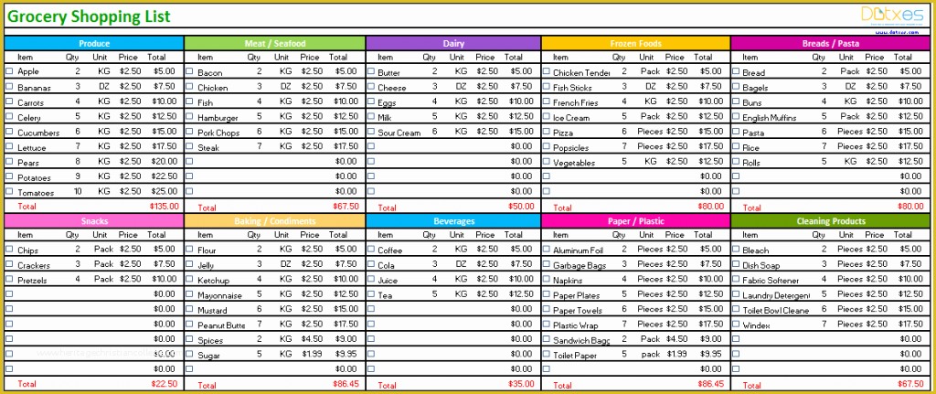 Free Grocery List Template Excel Of Grocery List Template Standard Design Dotxes