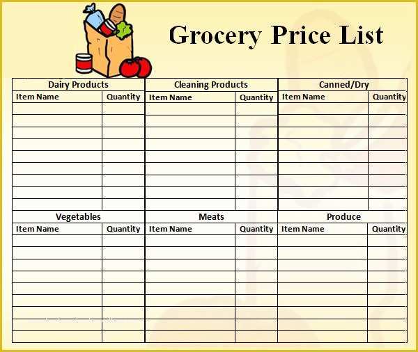 Free Grocery List Template Excel Of Price List Template 9 Download Free Documents In Pdf