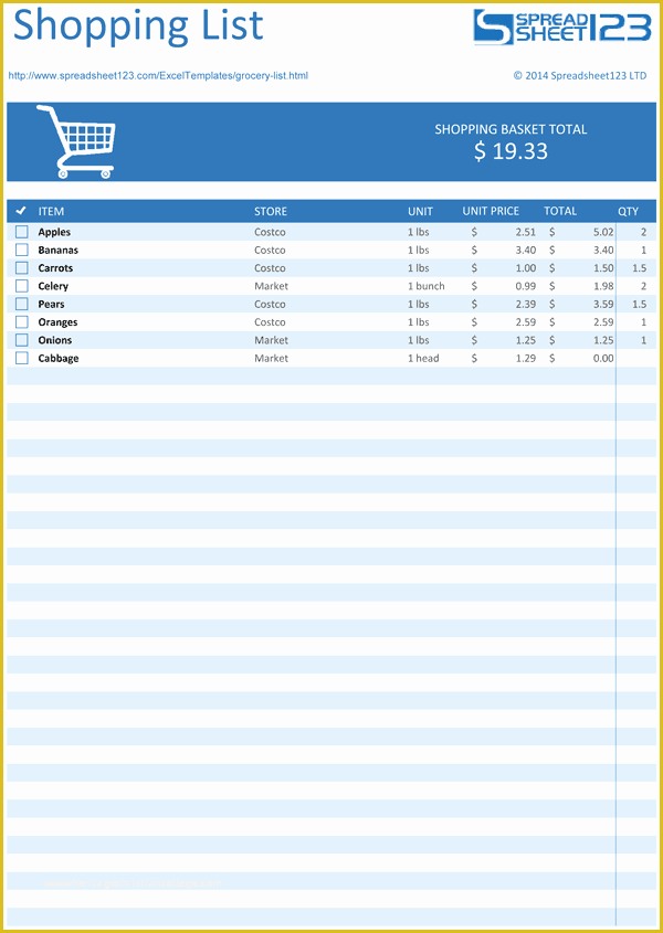 Free Grocery List Template Excel Of Printable Grocery List and Shopping List Templates for Excel