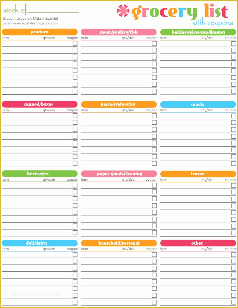 Free Grocery List Template Excel Of Printable Shopping List