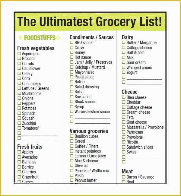 Free Grocery List Template Excel Of Sample Grocery List Template 9 Free Documents In Word