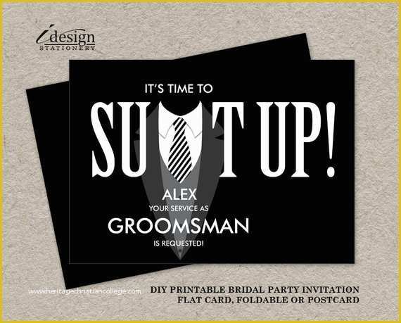 Free Groomsman Card Template Of Printable Groomsman Proposal Card Suit Up Black Tuxedo