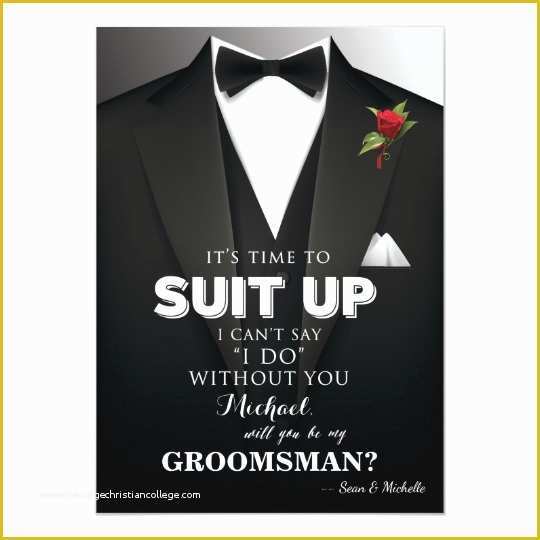 Free Groomsman Card Template Of Suit Up Groomsman Tuxedo Invitation