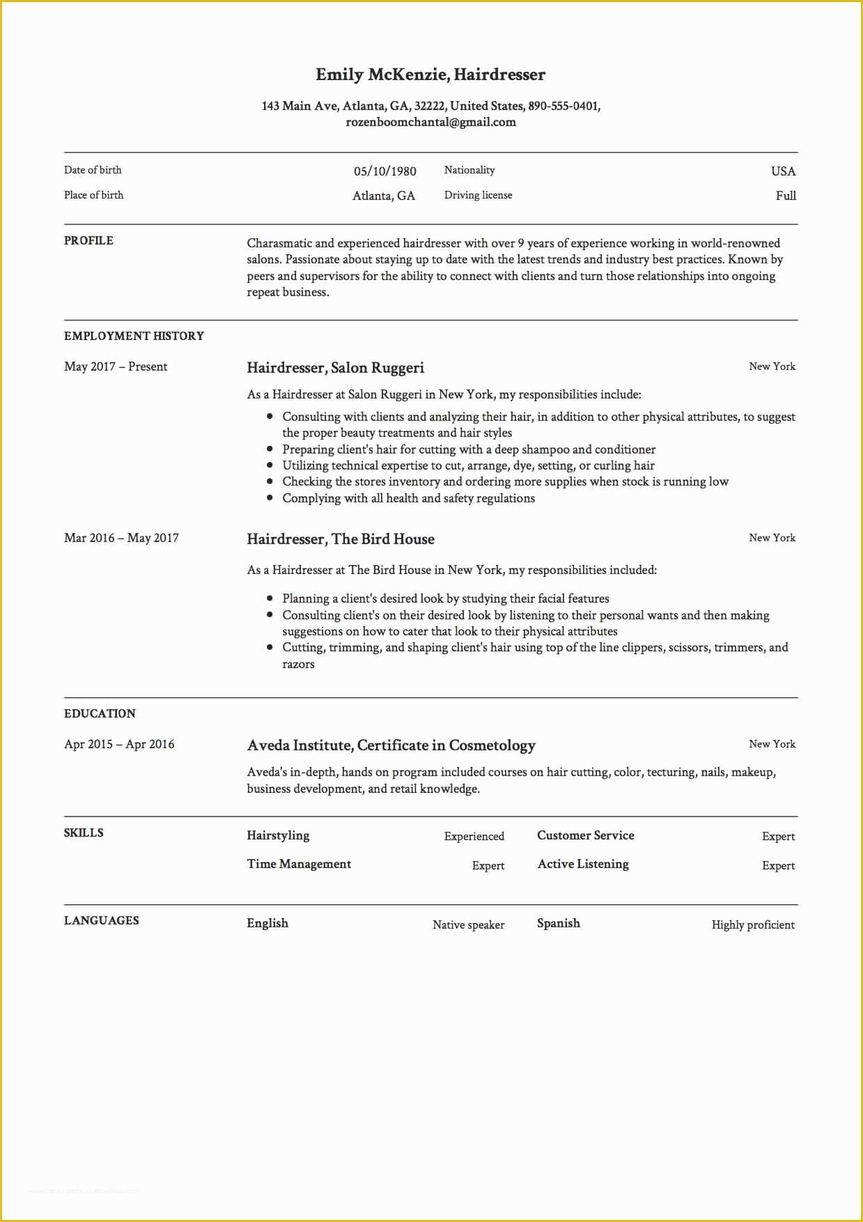 Free Hair Stylist Resume Templates Download Of 12 Free Hairdresser Resume Sample S 2018 Free Downloads