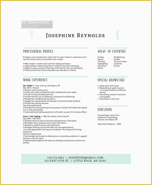 Free Hair Stylist Resume Templates Download Of Hair Stylist Resume Example 6 Free Pdf Psd Documents