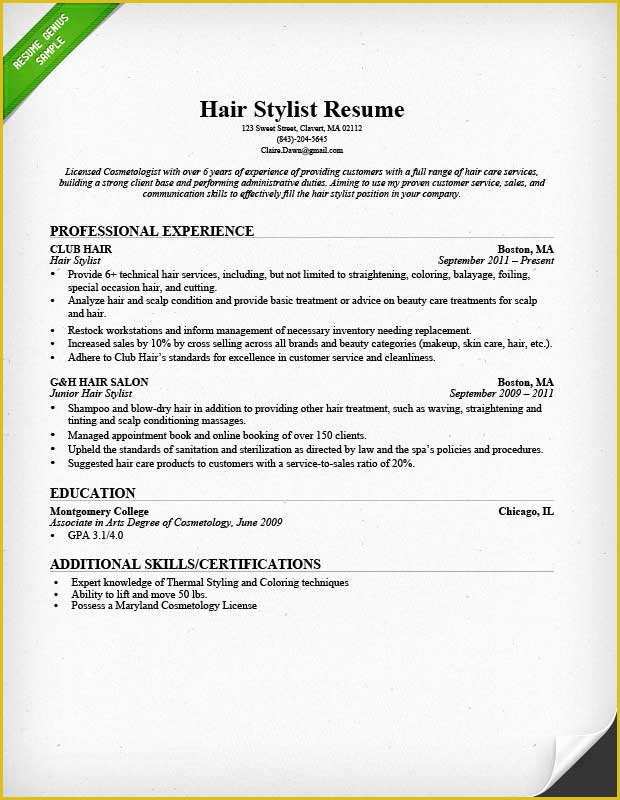 Free Hair Stylist Resume Templates Download Of Hair Stylist Resume Sample & Writing Guide